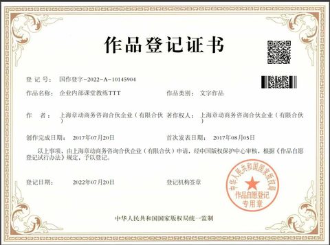 作品登记证书：企业内部课堂教练TTT